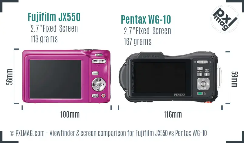 Fujifilm JX550 vs Pentax WG-10 Screen and Viewfinder comparison