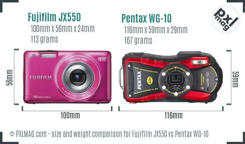 Fujifilm JX550 vs Pentax WG-10 size comparison