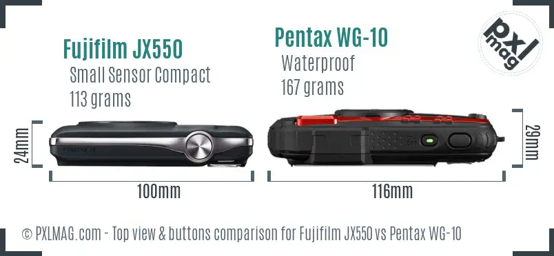 Fujifilm JX550 vs Pentax WG-10 top view buttons comparison