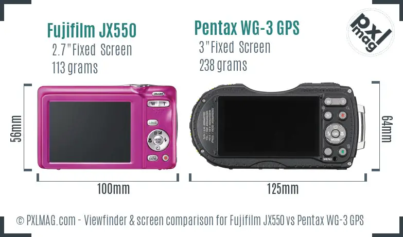 Fujifilm JX550 vs Pentax WG-3 GPS Screen and Viewfinder comparison