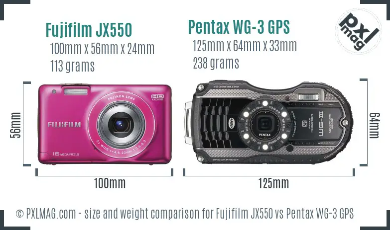 Fujifilm JX550 vs Pentax WG-3 GPS size comparison