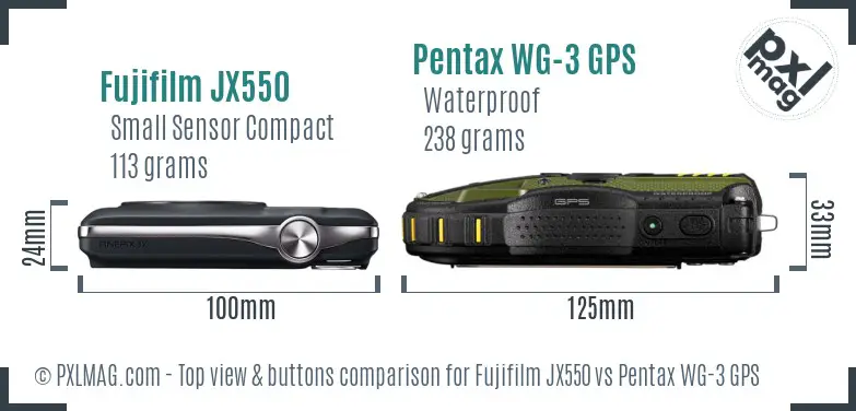 Fujifilm JX550 vs Pentax WG-3 GPS top view buttons comparison