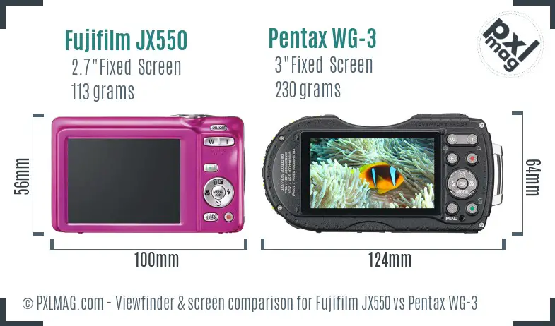 Fujifilm JX550 vs Pentax WG-3 Screen and Viewfinder comparison