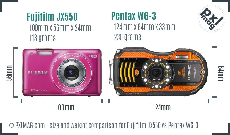 Fujifilm JX550 vs Pentax WG-3 size comparison