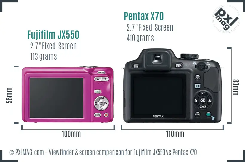 Fujifilm JX550 vs Pentax X70 Screen and Viewfinder comparison