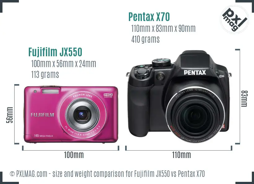 Fujifilm JX550 vs Pentax X70 size comparison