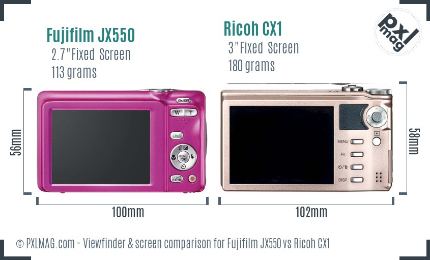 Fujifilm JX550 vs Ricoh CX1 Screen and Viewfinder comparison