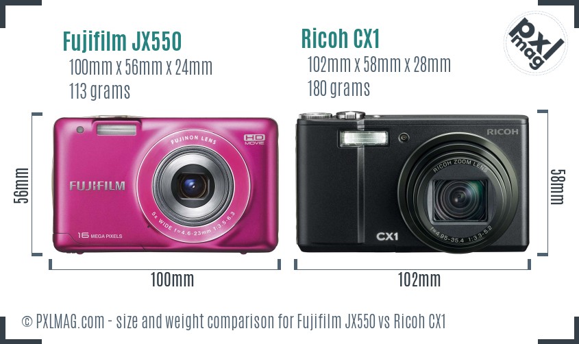 Fujifilm JX550 vs Ricoh CX1 size comparison