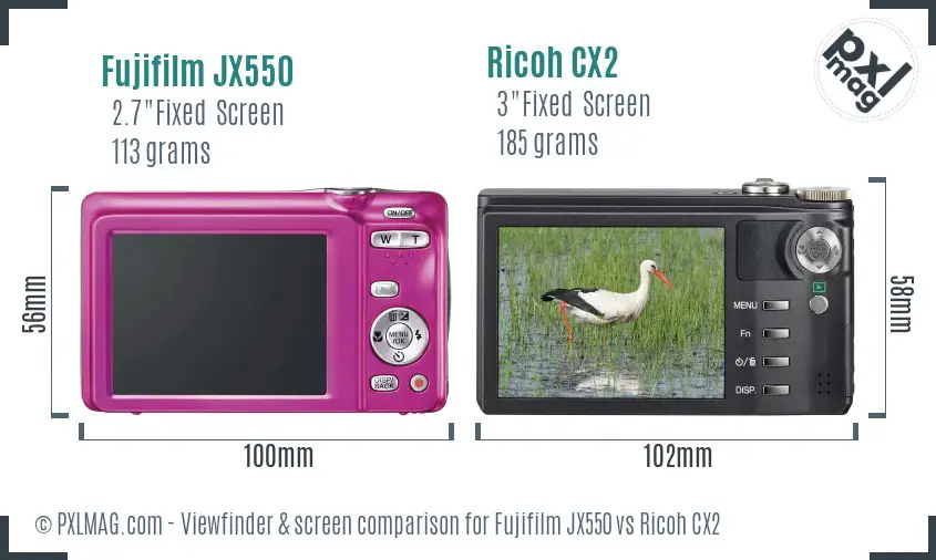 Fujifilm JX550 vs Ricoh CX2 Screen and Viewfinder comparison