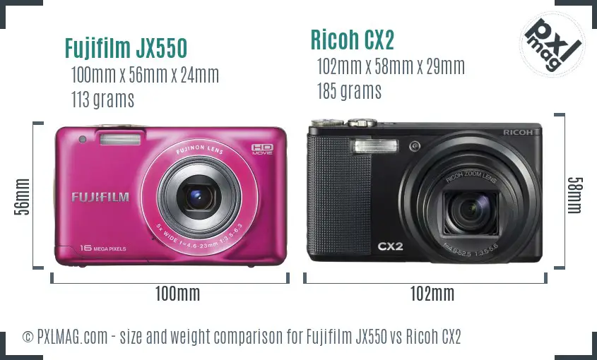 Fujifilm JX550 vs Ricoh CX2 size comparison