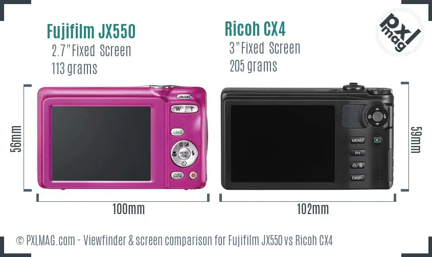 Fujifilm JX550 vs Ricoh CX4 Screen and Viewfinder comparison