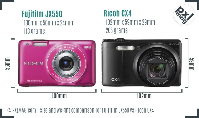 Fujifilm JX550 vs Ricoh CX4 size comparison