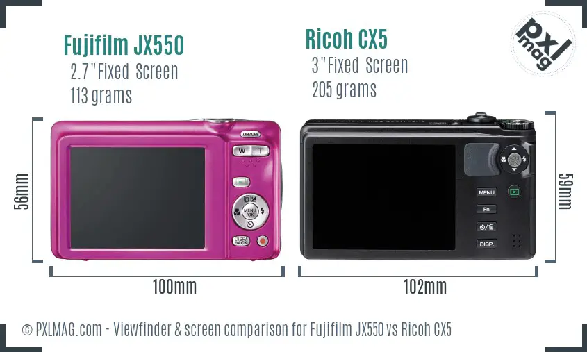Fujifilm JX550 vs Ricoh CX5 Screen and Viewfinder comparison
