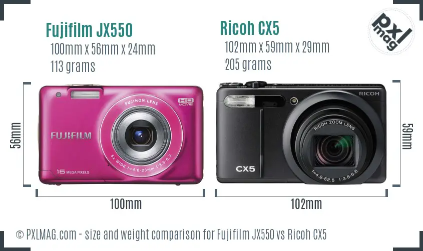 Fujifilm JX550 vs Ricoh CX5 size comparison