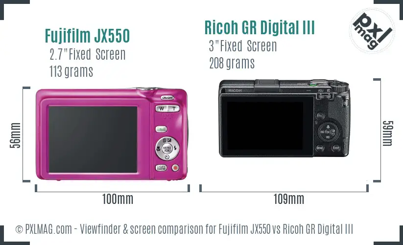 Fujifilm JX550 vs Ricoh GR Digital III Screen and Viewfinder comparison