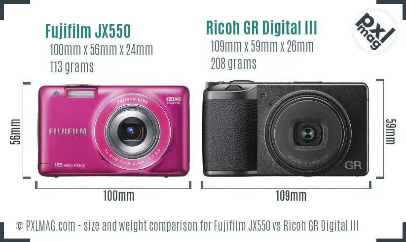 Fujifilm JX550 vs Ricoh GR Digital III size comparison