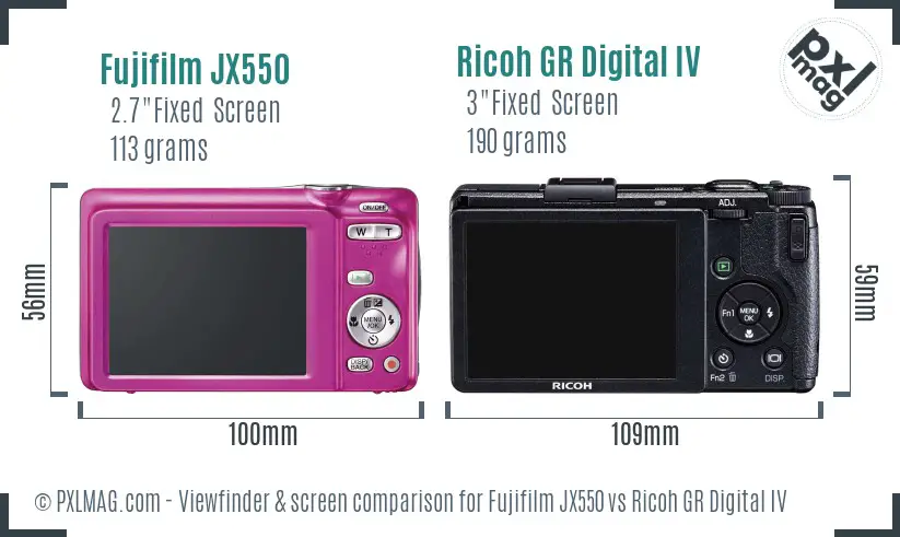 Fujifilm JX550 vs Ricoh GR Digital IV Screen and Viewfinder comparison