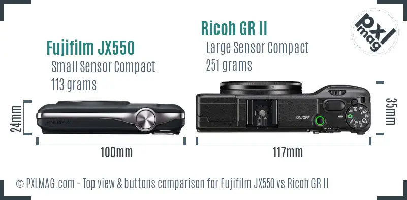 Fujifilm JX550 vs Ricoh GR II top view buttons comparison Fujifilm JX550 vs Ricoh GR II top view buttons comparison