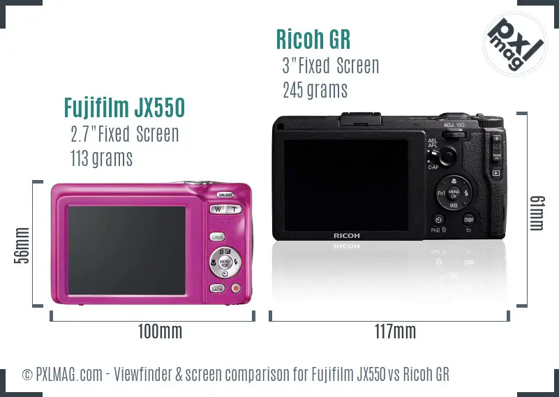 Fujifilm JX550 vs Ricoh GR Screen and Viewfinder comparison
