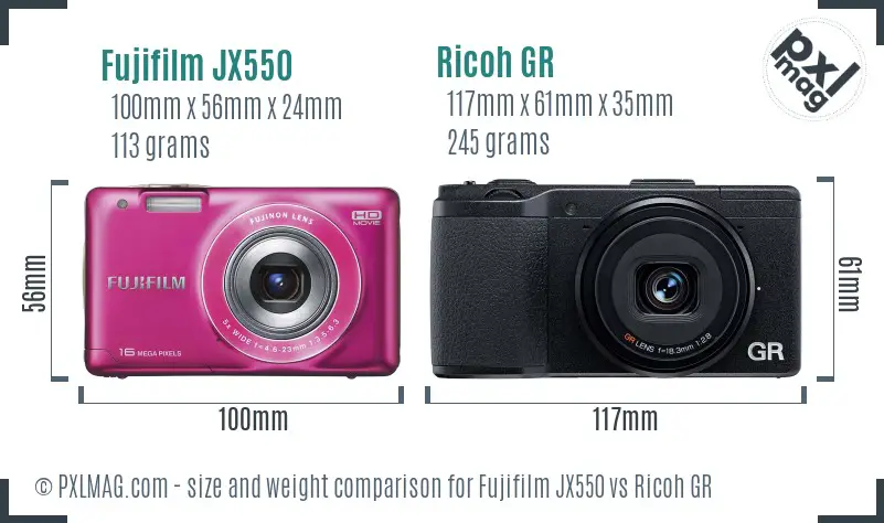 Fujifilm JX550 vs Ricoh GR size comparison