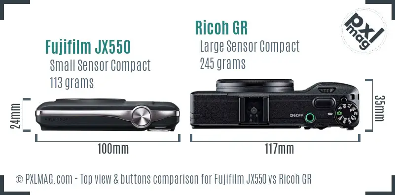 Fujifilm JX550 vs Ricoh GR top view buttons comparison