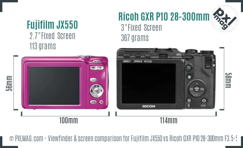 Fujifilm JX550 vs Ricoh GXR P10 28-300mm F3.5-5.6 VC Screen and Viewfinder comparison