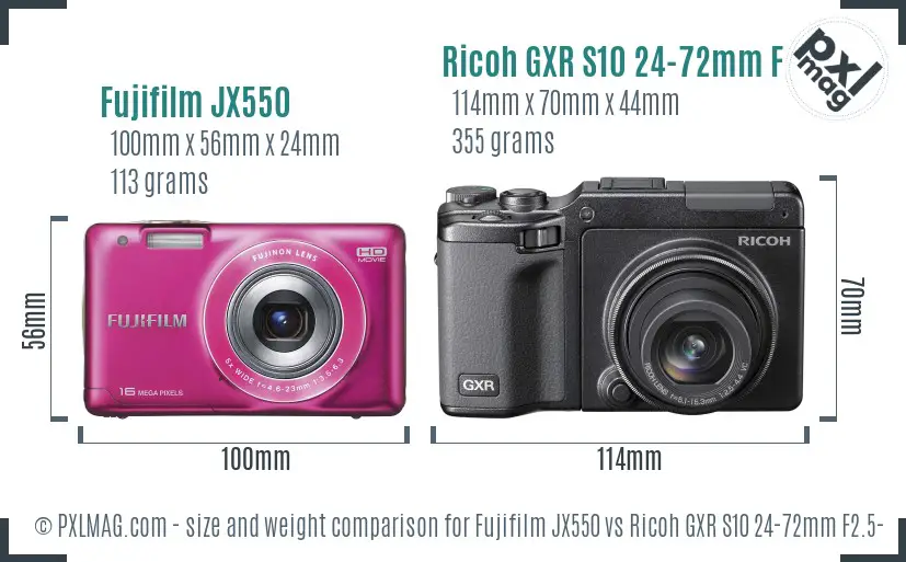 Fujifilm JX550 vs Ricoh GXR S10 24-72mm F2.5-4.4 VC size comparison Fujifilm JX550 vs Ricoh GXR S10 24-72mm F2.5-4.4 VC size comparison