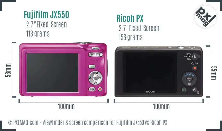Fujifilm JX550 vs Ricoh PX Screen and Viewfinder comparison Fujifilm JX550 vs Ricoh PX Screen and Viewfinder comparison