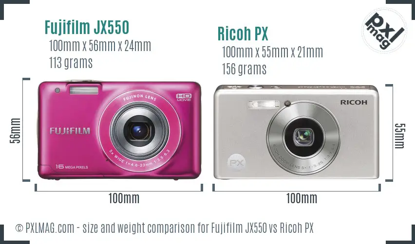 Fujifilm JX550 vs Ricoh PX size comparison Fujifilm JX550 vs Ricoh PX size comparison