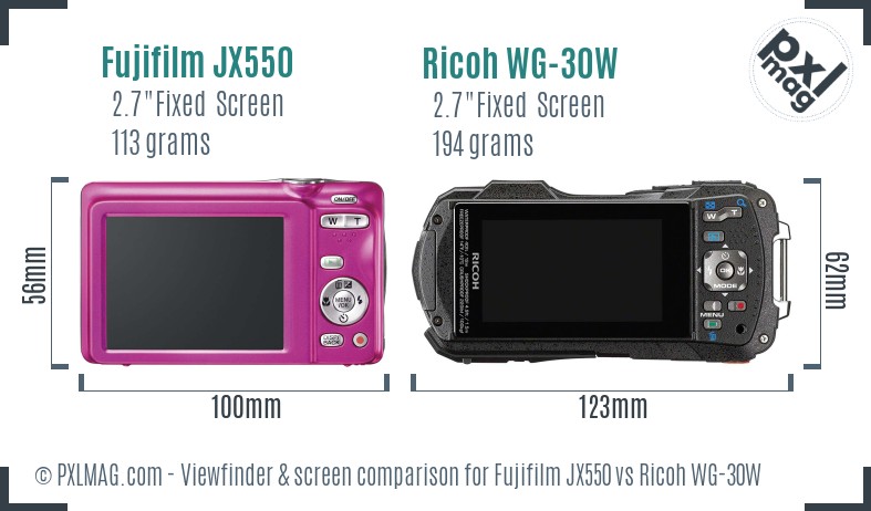 Fujifilm JX550 vs Ricoh WG-30W Screen and Viewfinder comparison