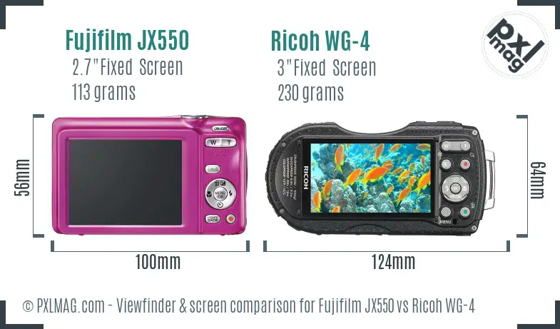 Fujifilm JX550 vs Ricoh WG-4 Screen and Viewfinder comparison