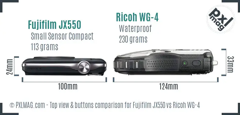 Fujifilm JX550 vs Ricoh WG-4 top view buttons comparison