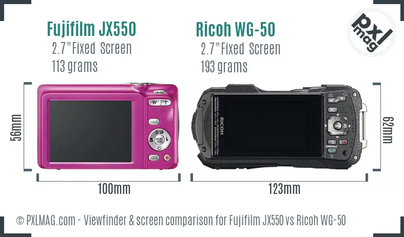 Fujifilm JX550 vs Ricoh WG-50 Screen and Viewfinder comparison