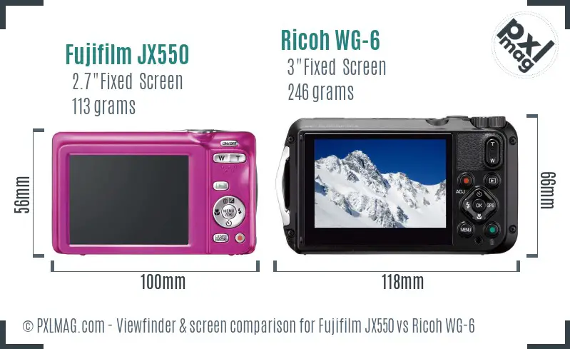 Fujifilm JX550 vs Ricoh WG-6 Screen and Viewfinder comparison