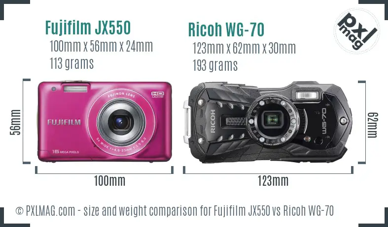 Fujifilm JX550 vs Ricoh WG-70 size comparison