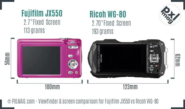 Fujifilm JX550 vs Ricoh WG-80 Screen and Viewfinder comparison