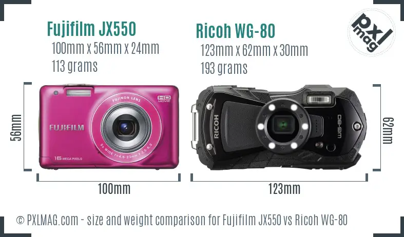 Fujifilm JX550 vs Ricoh WG-80 size comparison