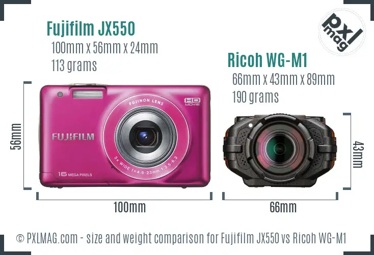 Fujifilm JX550 vs Ricoh WG-M1 size comparison