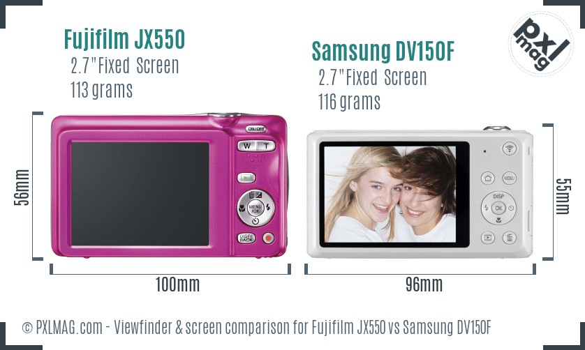 Fujifilm JX550 vs Samsung DV150F Screen and Viewfinder comparison