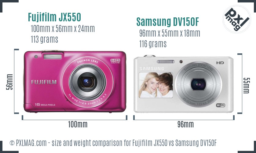 Fujifilm JX550 vs Samsung DV150F size comparison