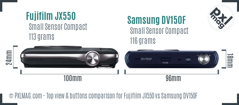 Fujifilm JX550 vs Samsung DV150F top view buttons comparison