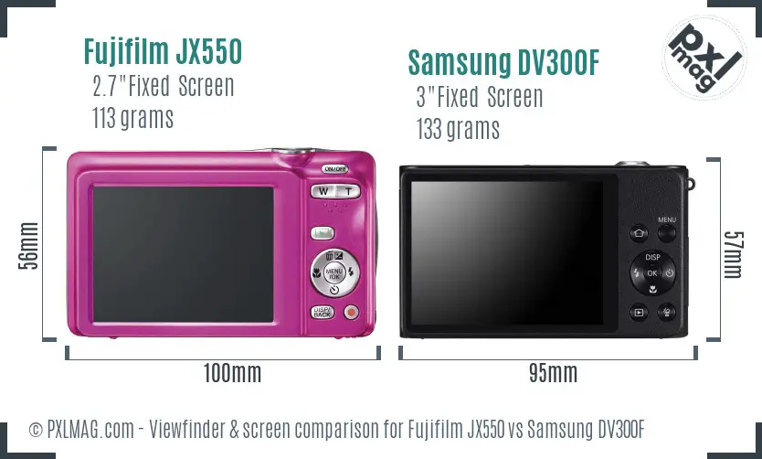 Fujifilm JX550 vs Samsung DV300F Screen and Viewfinder comparison