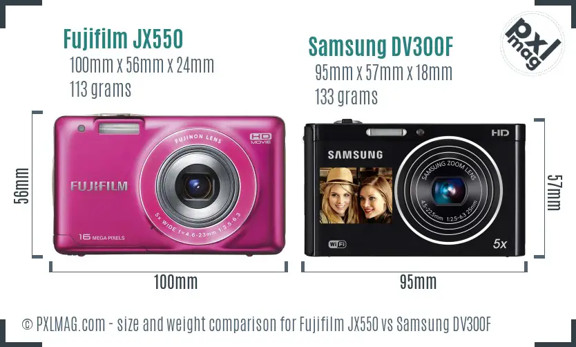 Fujifilm JX550 vs Samsung DV300F size comparison