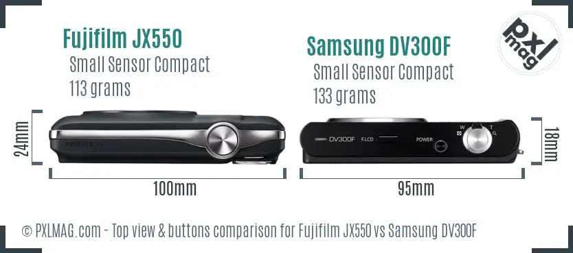 Fujifilm JX550 vs Samsung DV300F top view buttons comparison