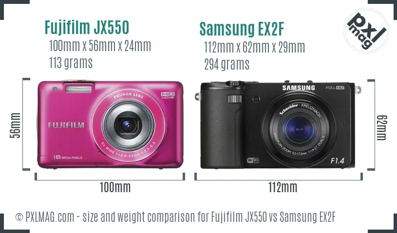 Fujifilm JX550 vs Samsung EX2F size comparison