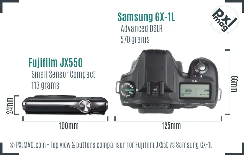 Fujifilm JX550 vs Samsung GX-1L top view buttons comparison