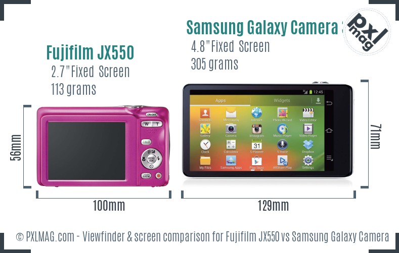 Fujifilm JX550 vs Samsung Galaxy Camera 3G Screen and Viewfinder comparison