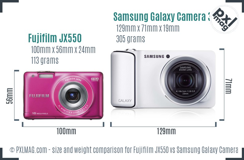 Fujifilm JX550 vs Samsung Galaxy Camera 3G size comparison
