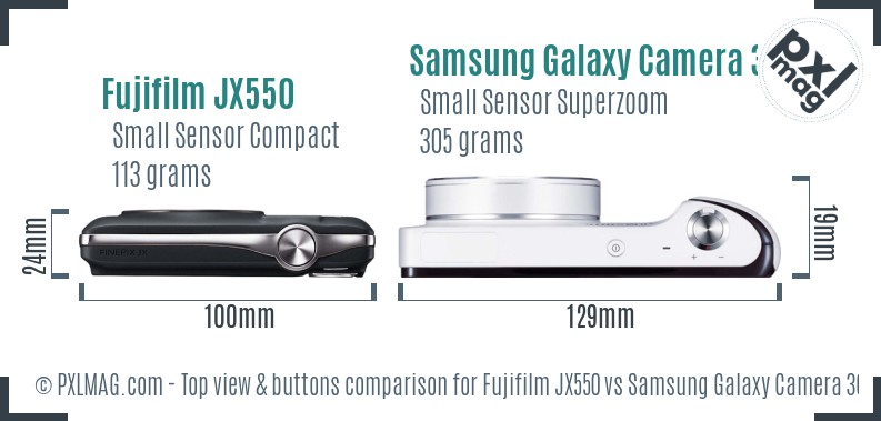 Fujifilm JX550 vs Samsung Galaxy Camera 3G top view buttons comparison