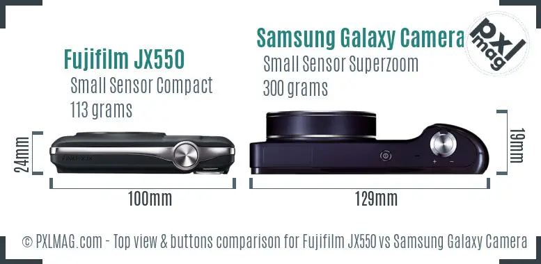 Fujifilm JX550 vs Samsung Galaxy Camera top view buttons comparison Fujifilm JX550 vs Samsung Galaxy Camera top view buttons comparison